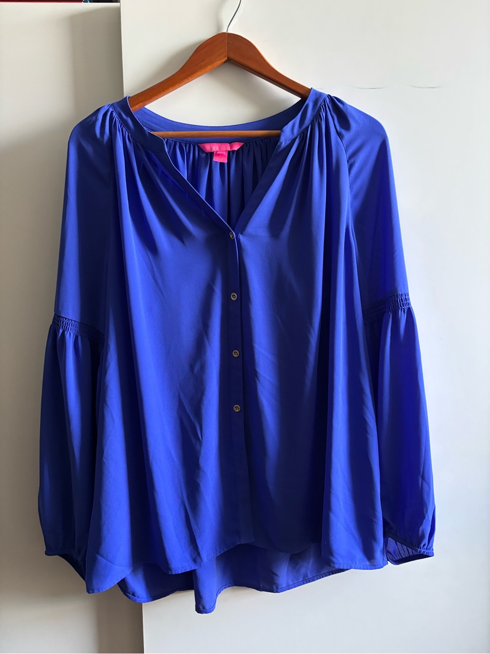 Lilly Pulitzer Royal Blue Button-Front Peasant Blouse